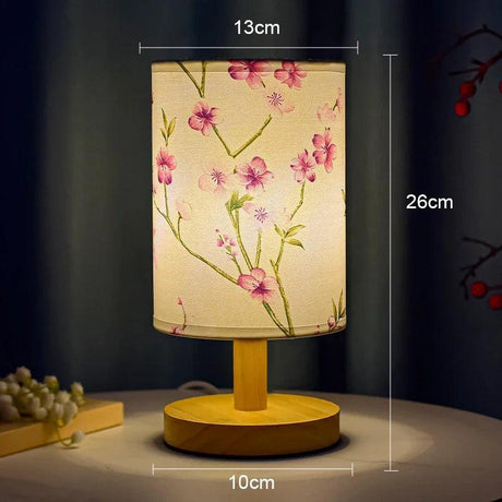 Japanese Cherry Blossom Table Lamp  Natural Wood Base with Fabric Shade - Product detail 9