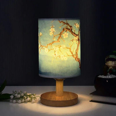 Japanese Cherry Blossom Table Lamp  Natural Wood Base with Fabric Shade - Product detail 7