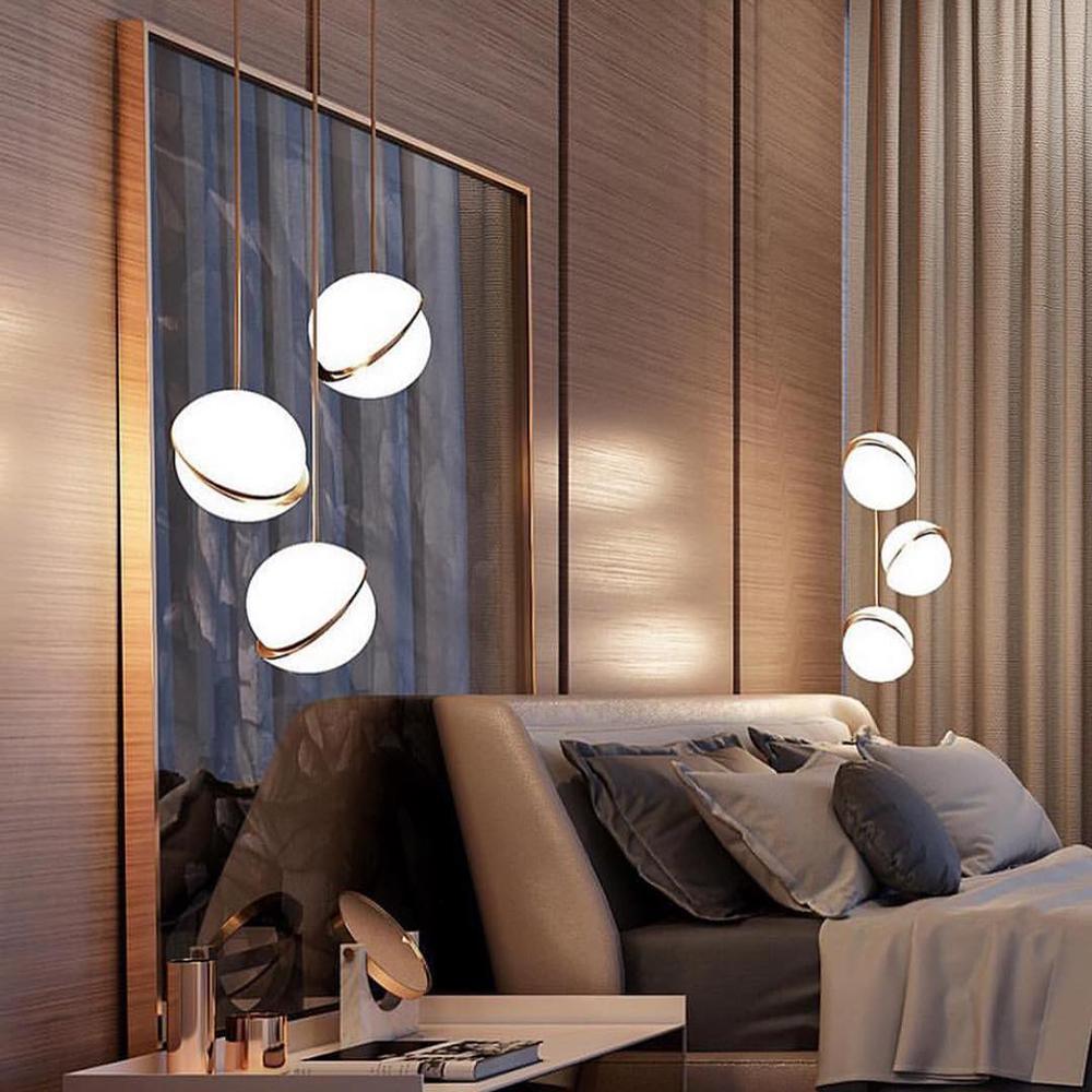 Modern Globe Pendant Light White Glass with Brass Accent - Detailed view