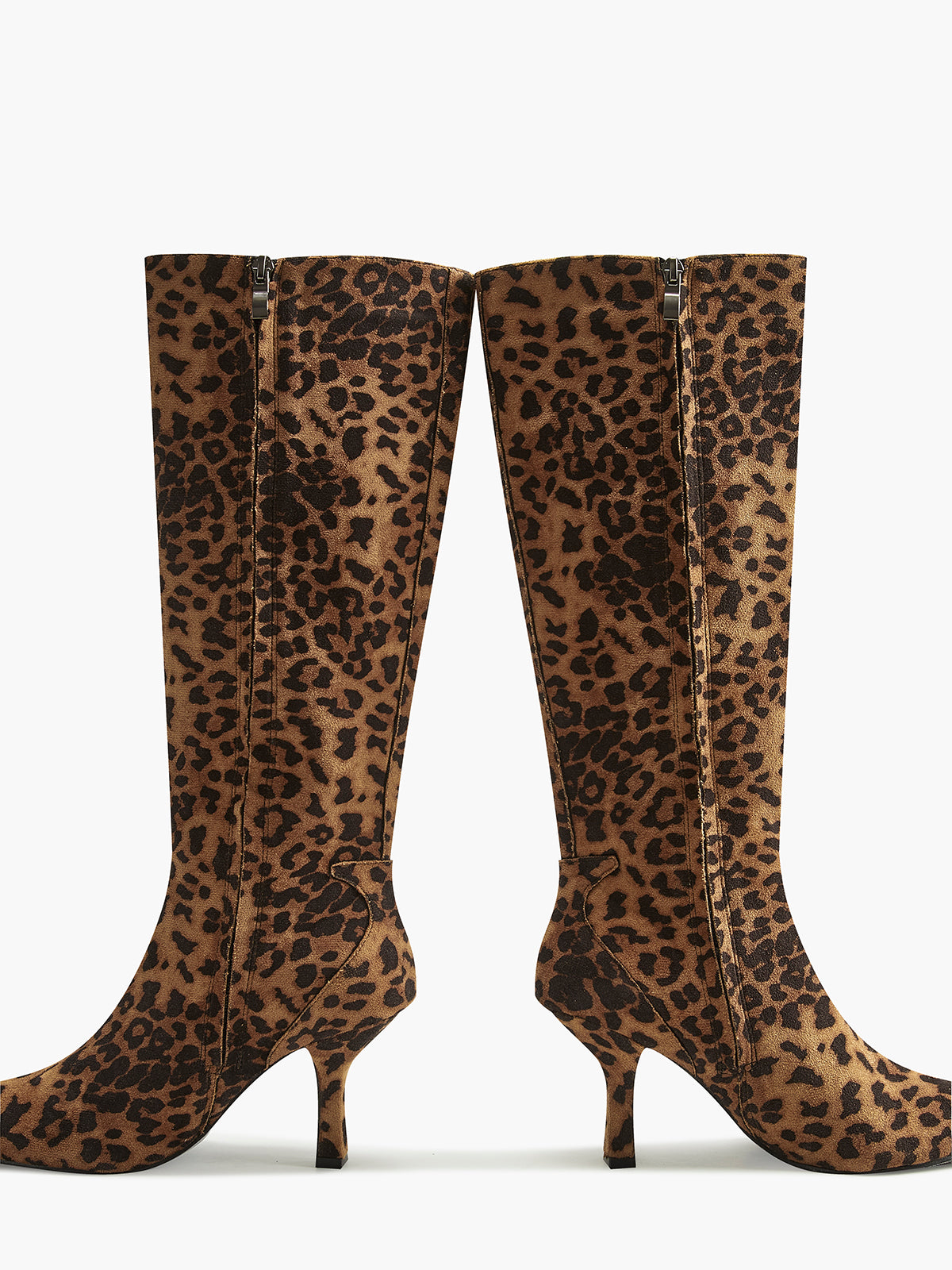Leopard Print Knee High Boots Suede Pointed Toe Mid-Heel Design - Product detail 7