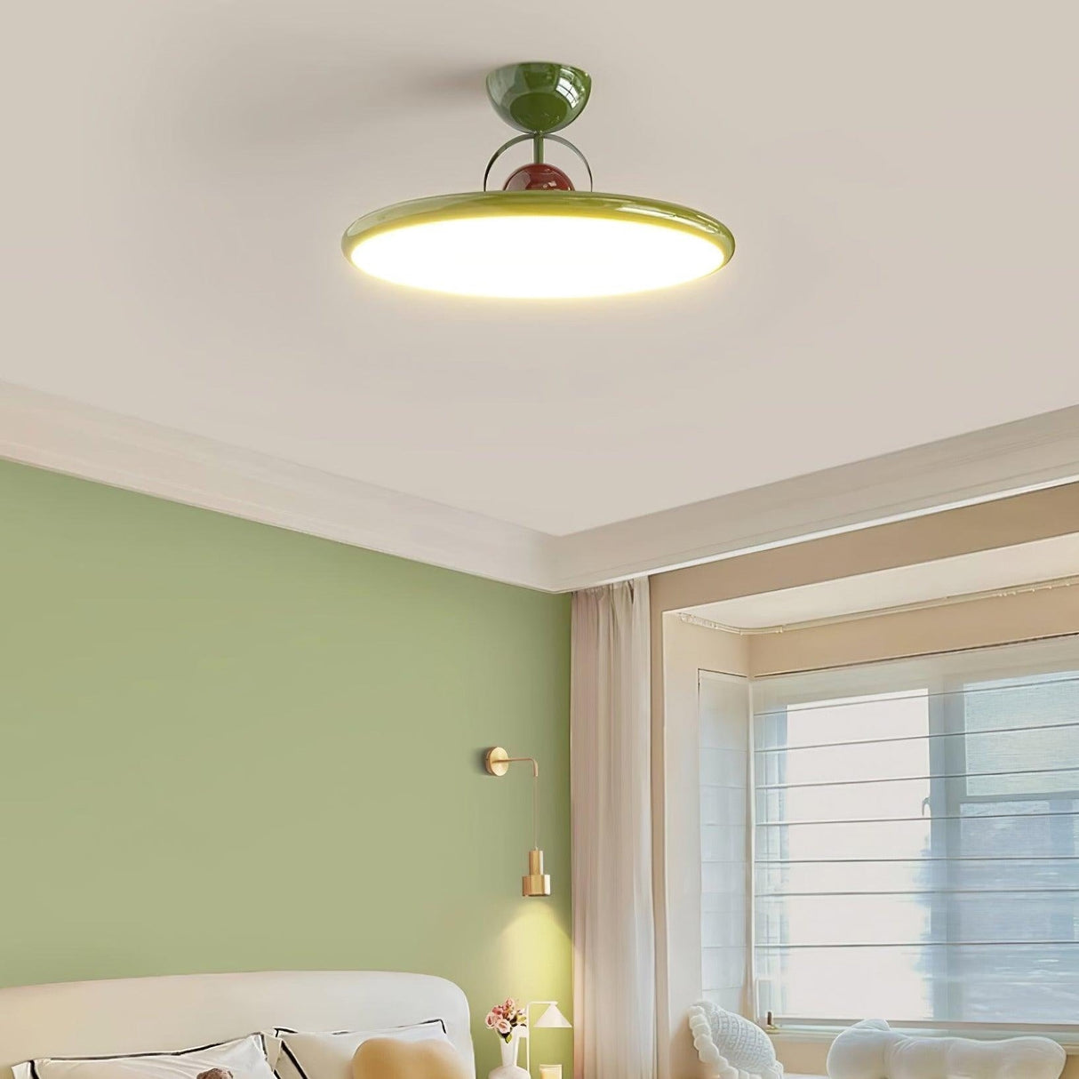 Modern Ceiling Light  Green Metal LED Panel Design - Detailed view