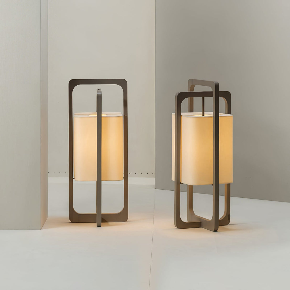 Modern Table Lamp Dark Walnut Frame with Cotton Shade - Detailed view