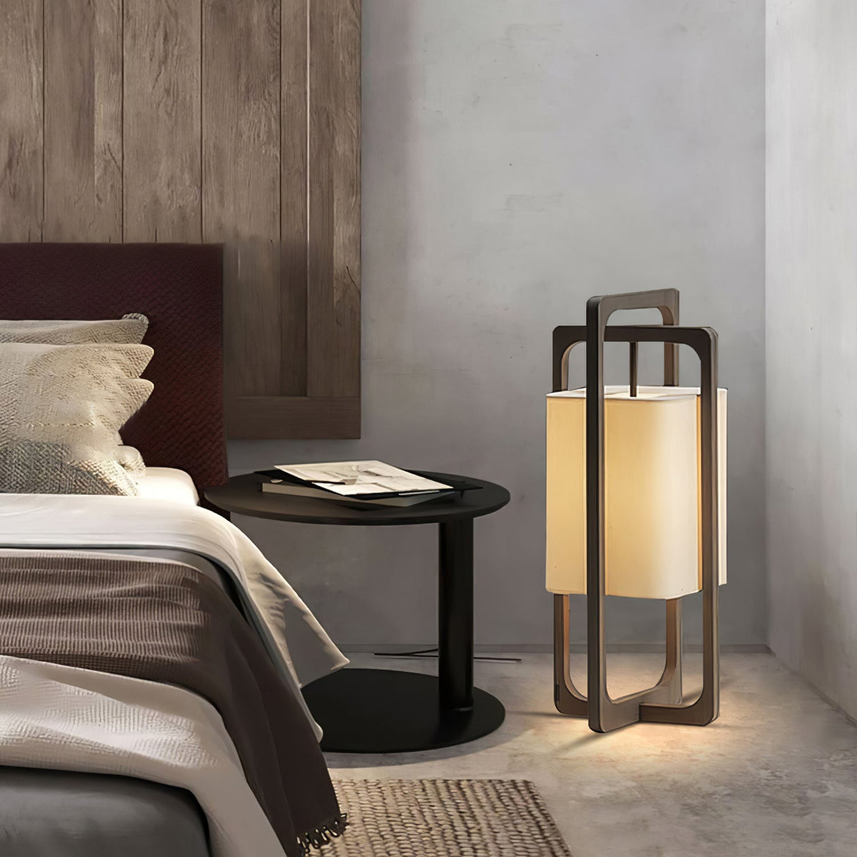 Modern Table Lamp Dark Walnut Frame with Cotton Shade - Product example