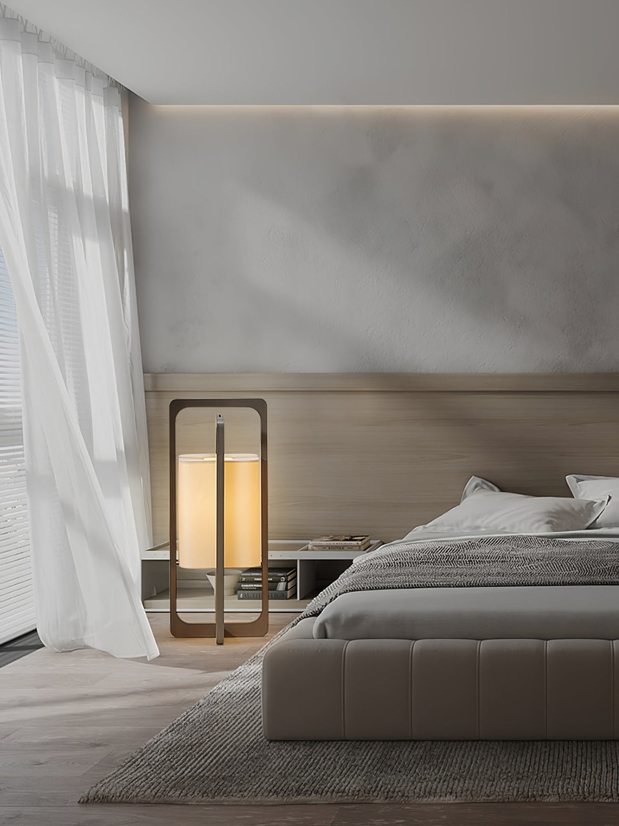 Modern Table Lamp Dark Walnut Frame with Cotton Shade - Product detail 5