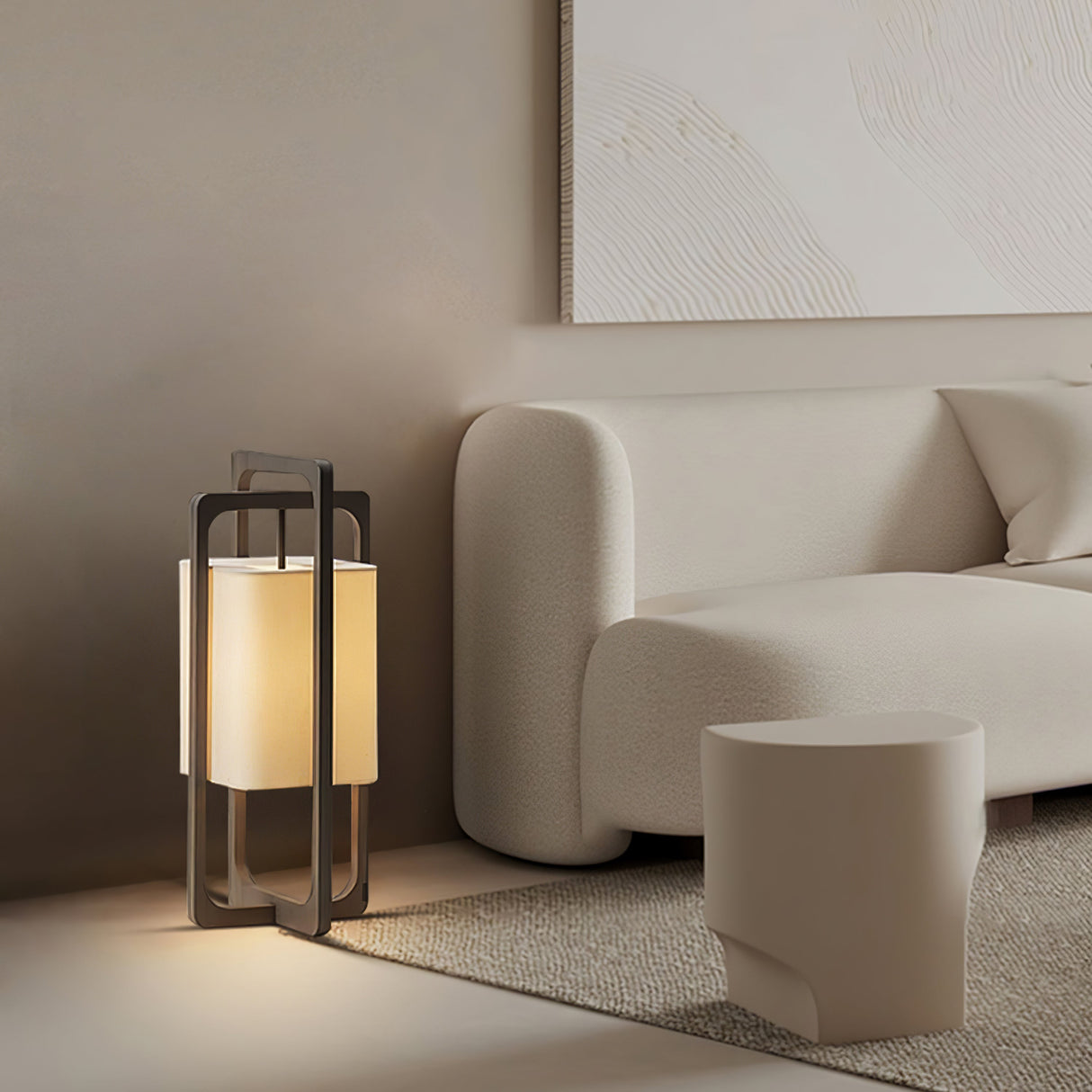 Modern Table Lamp Dark Walnut Frame with Cotton Shade - Product detail 14