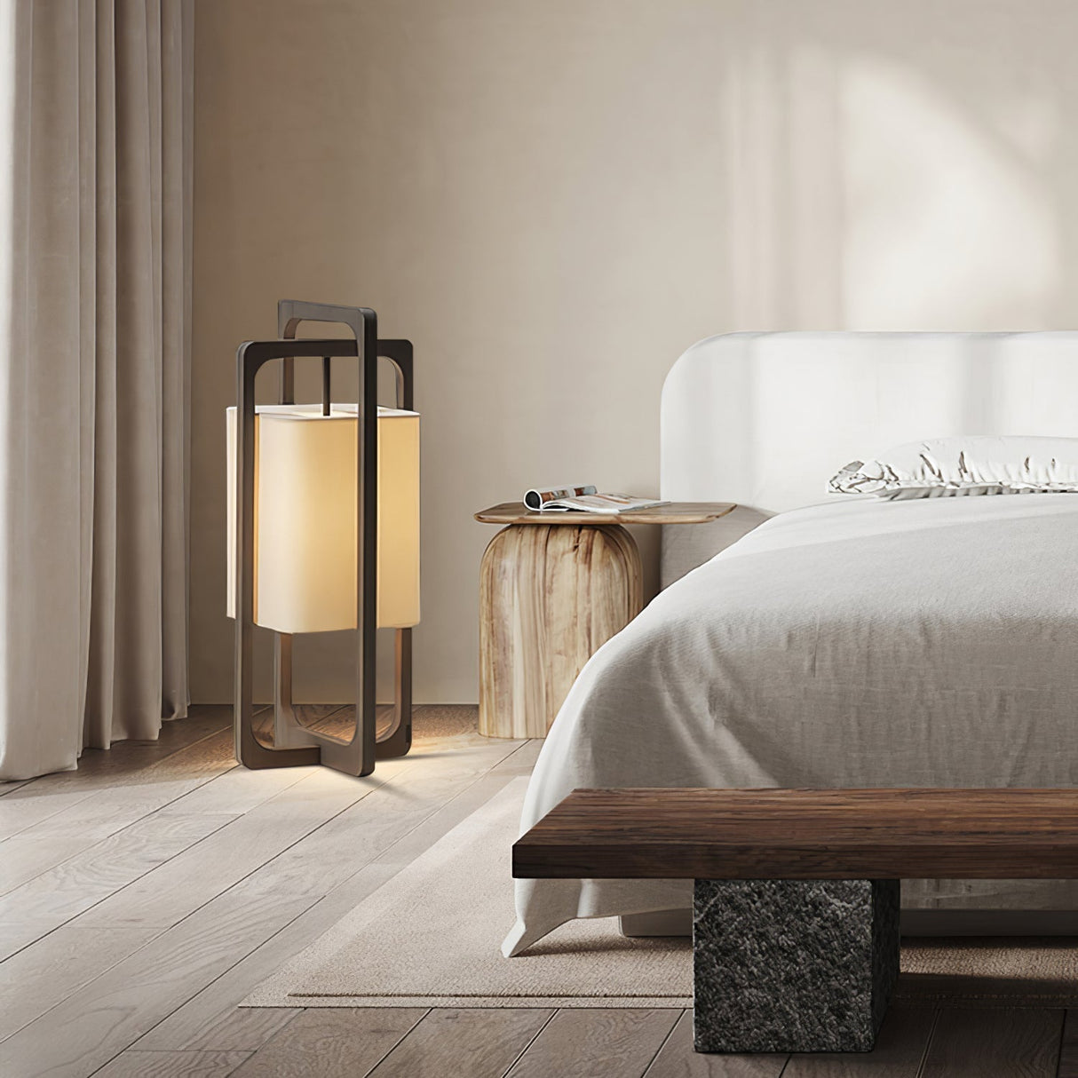 Modern Table Lamp Dark Walnut Frame with Cotton Shade - Product detail 15