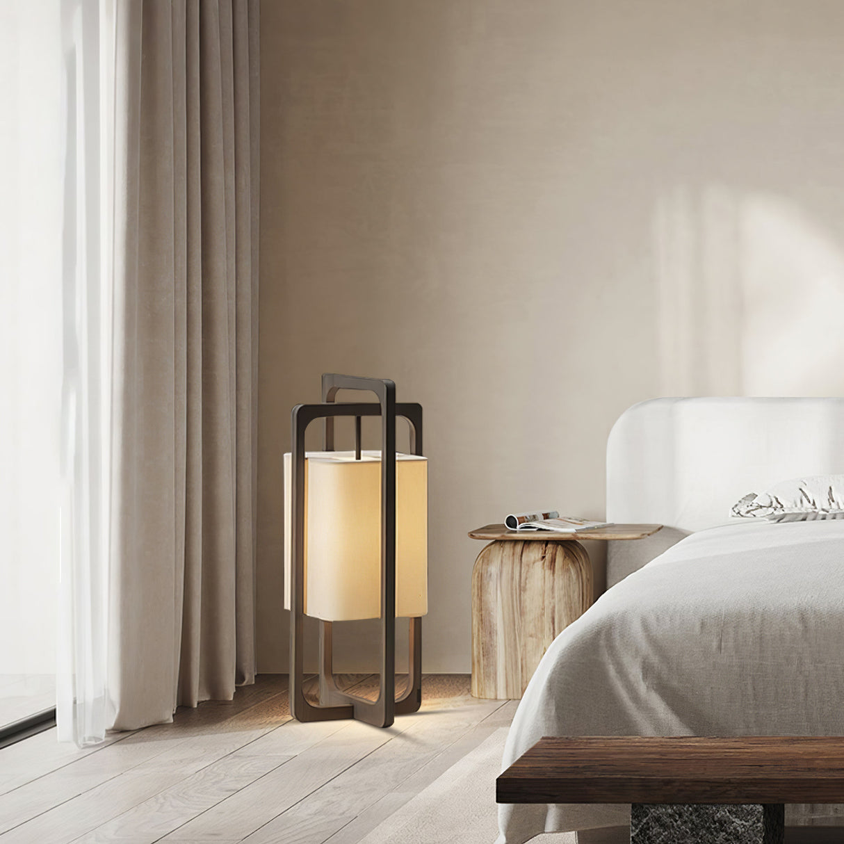 Modern Table Lamp Dark Walnut Frame with Cotton Shade - Product detail 19