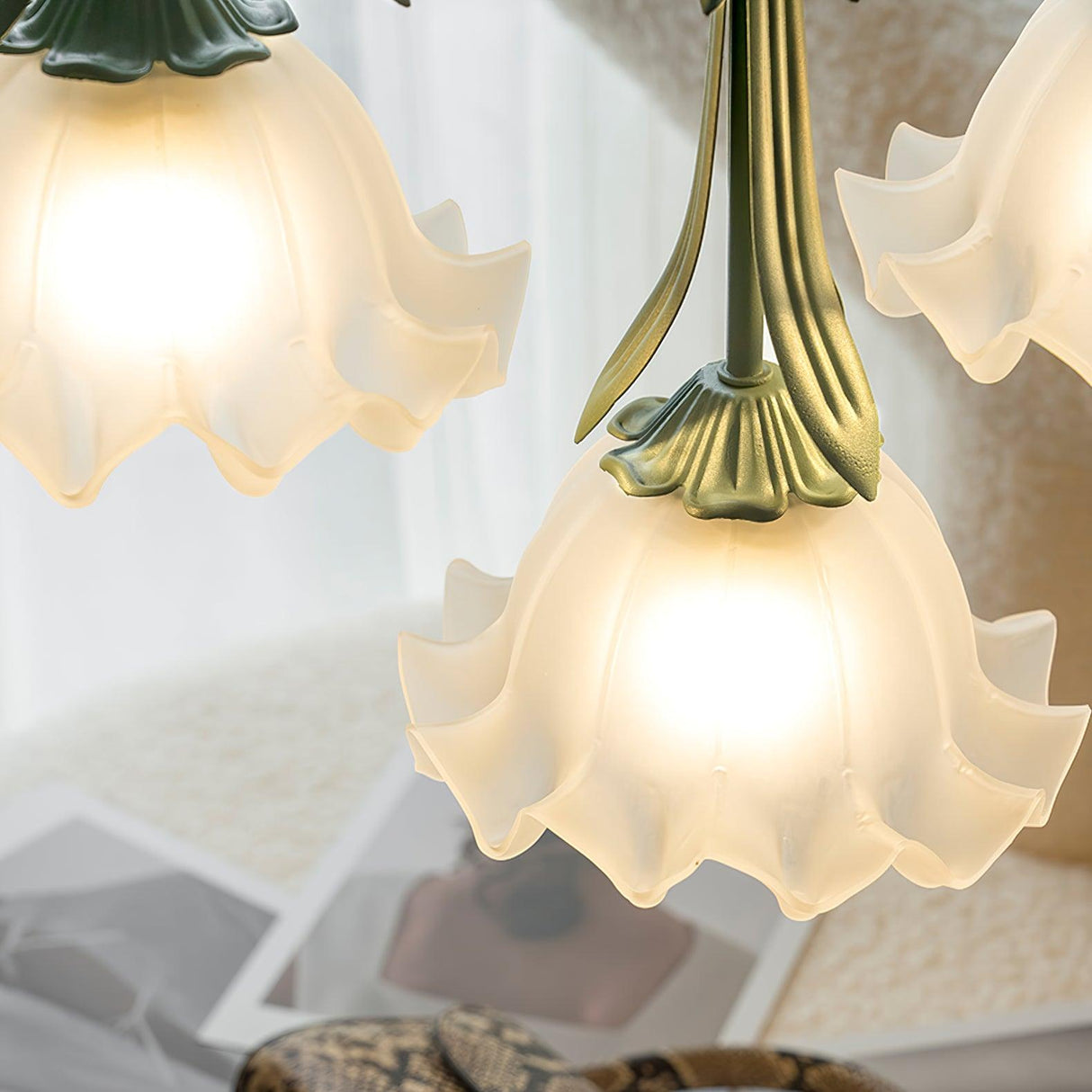 Floral Pendant Light Elegant Glass Bell Design - Product example
