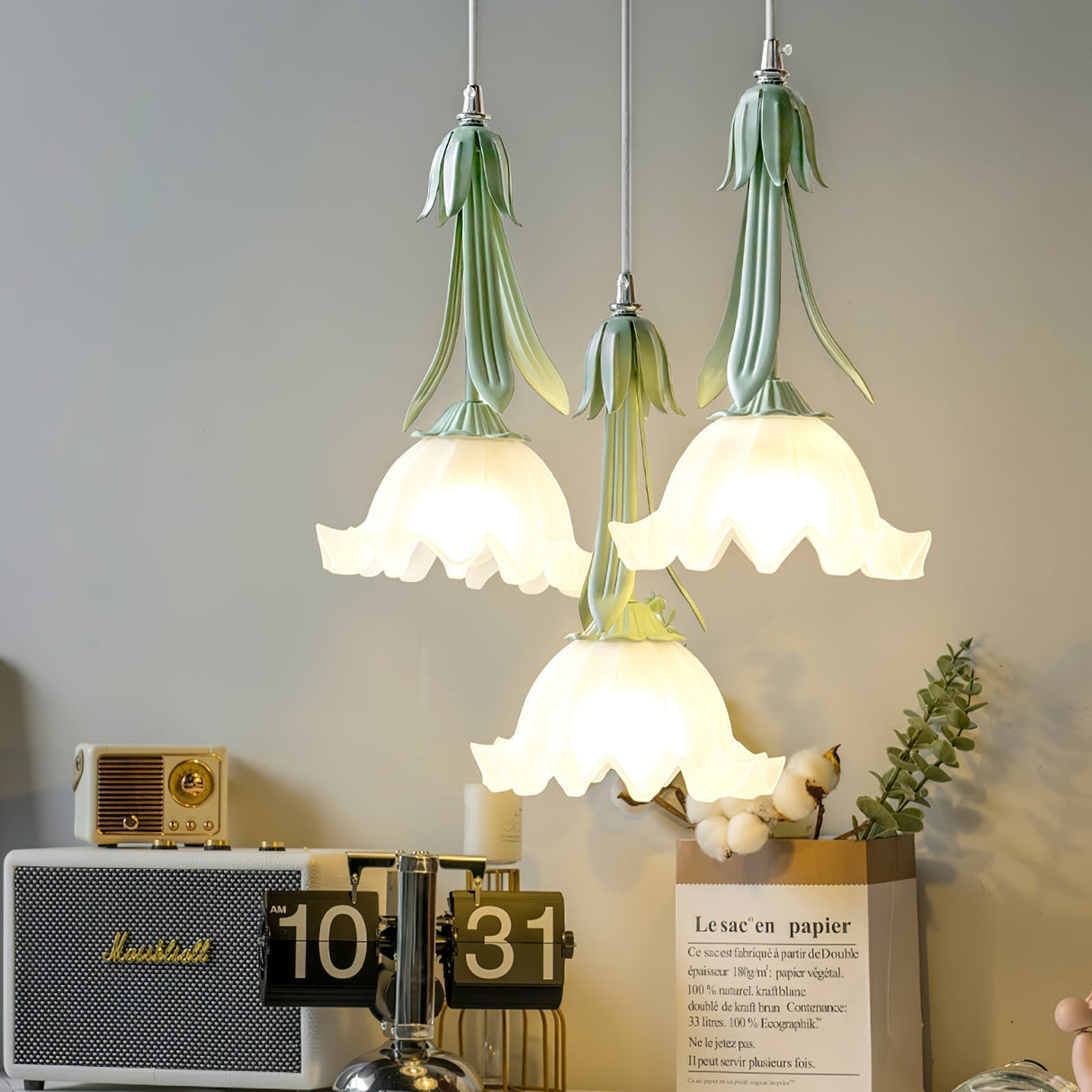 Floral Pendant Light Elegant Glass Bell Design - Detailed view