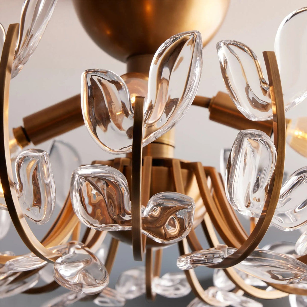 Floral Ceiling Light Crystal Glass Petals with Brass Base - Product example