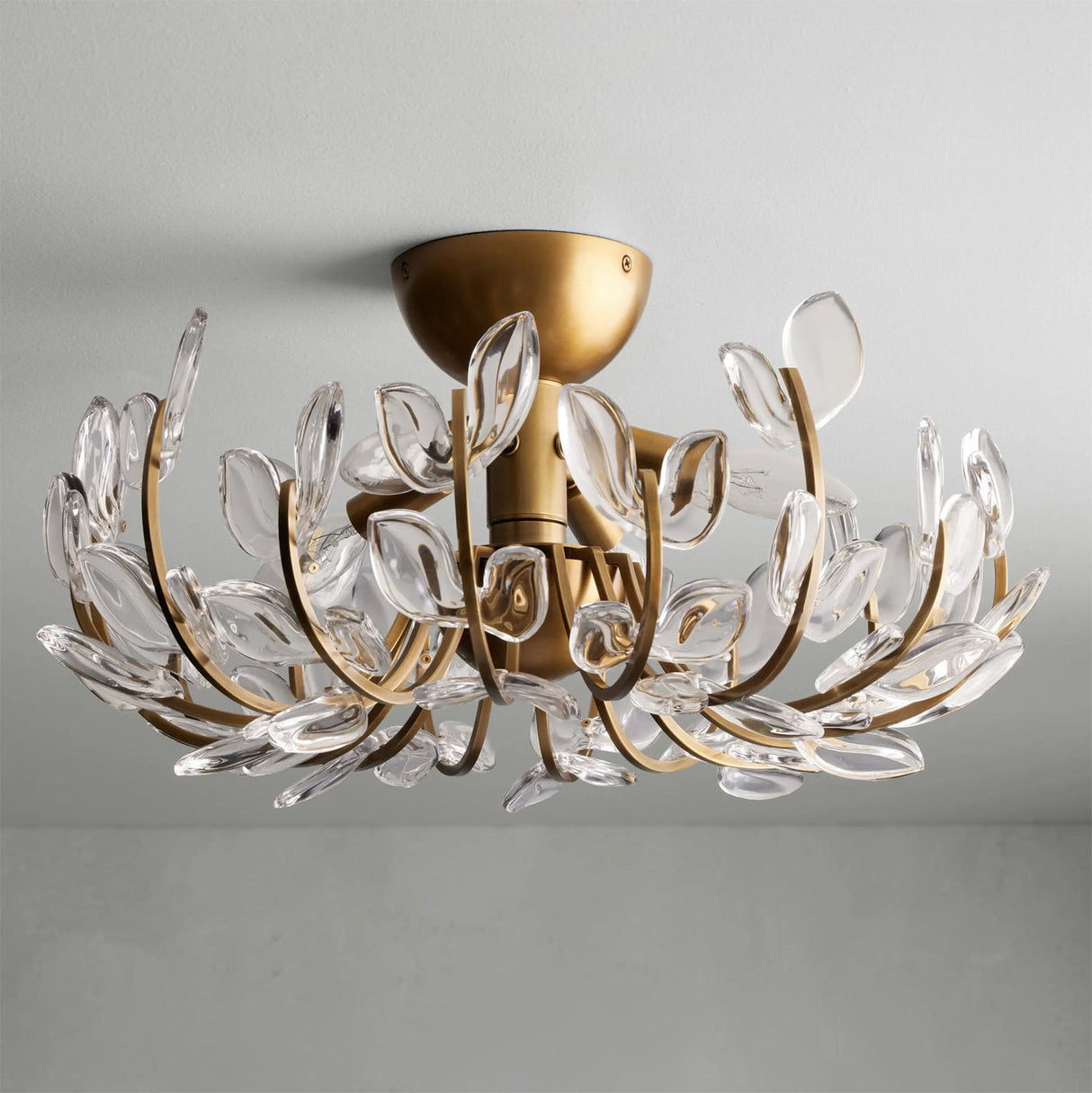 Floral Ceiling Light Crystal Glass Petals with Brass Base - Product detail 4