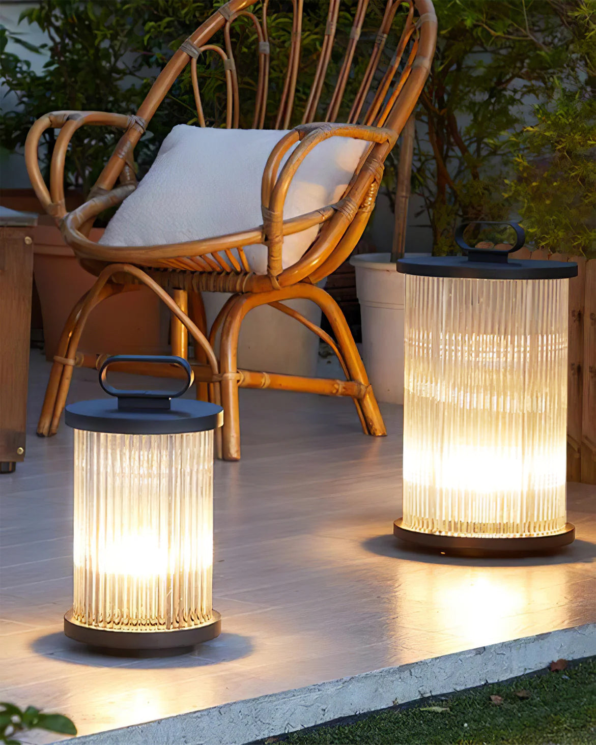 Solar Garden Lantern  Ribbed Glass with Black Frame - Product example