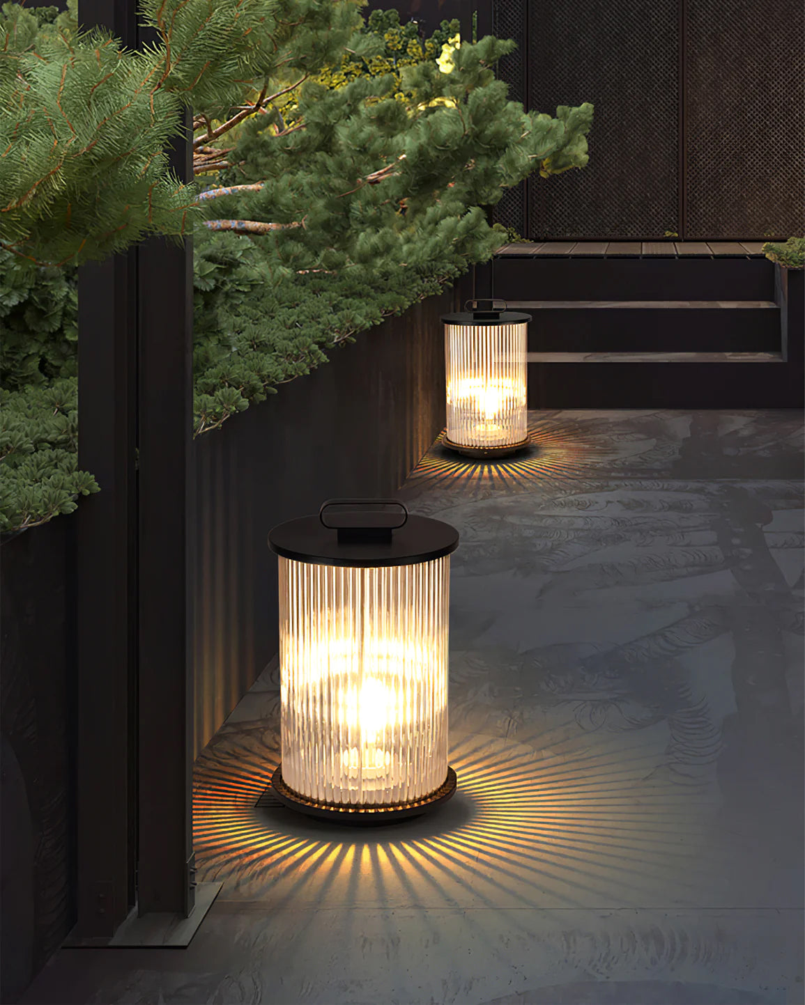 Solar Garden Lantern  Ribbed Glass with Black Frame - Product detail 4