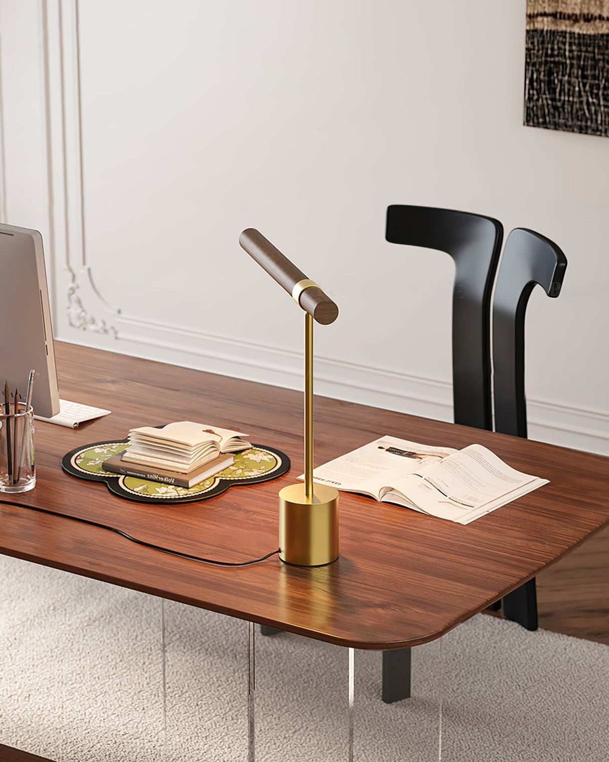 Modern LED Desk Lamp Walnut Wood Gold Metal Design - Product detail 12