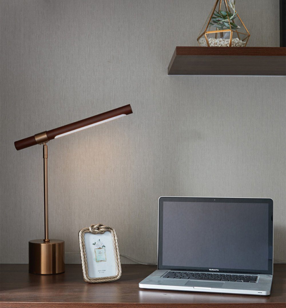 Modern LED Desk Lamp Walnut Wood Gold Metal Design - Product detail 15