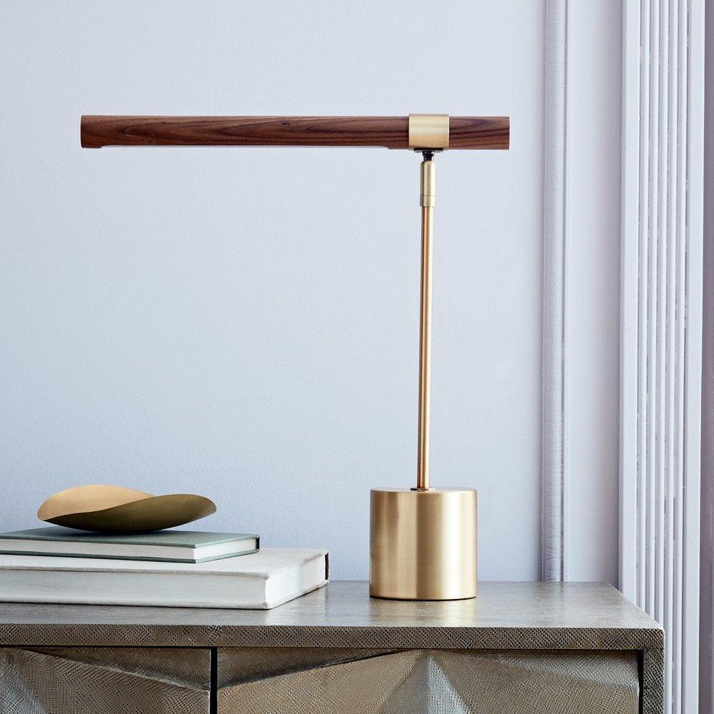Modern LED Desk Lamp Walnut Wood Gold Metal Design - Product detail 9