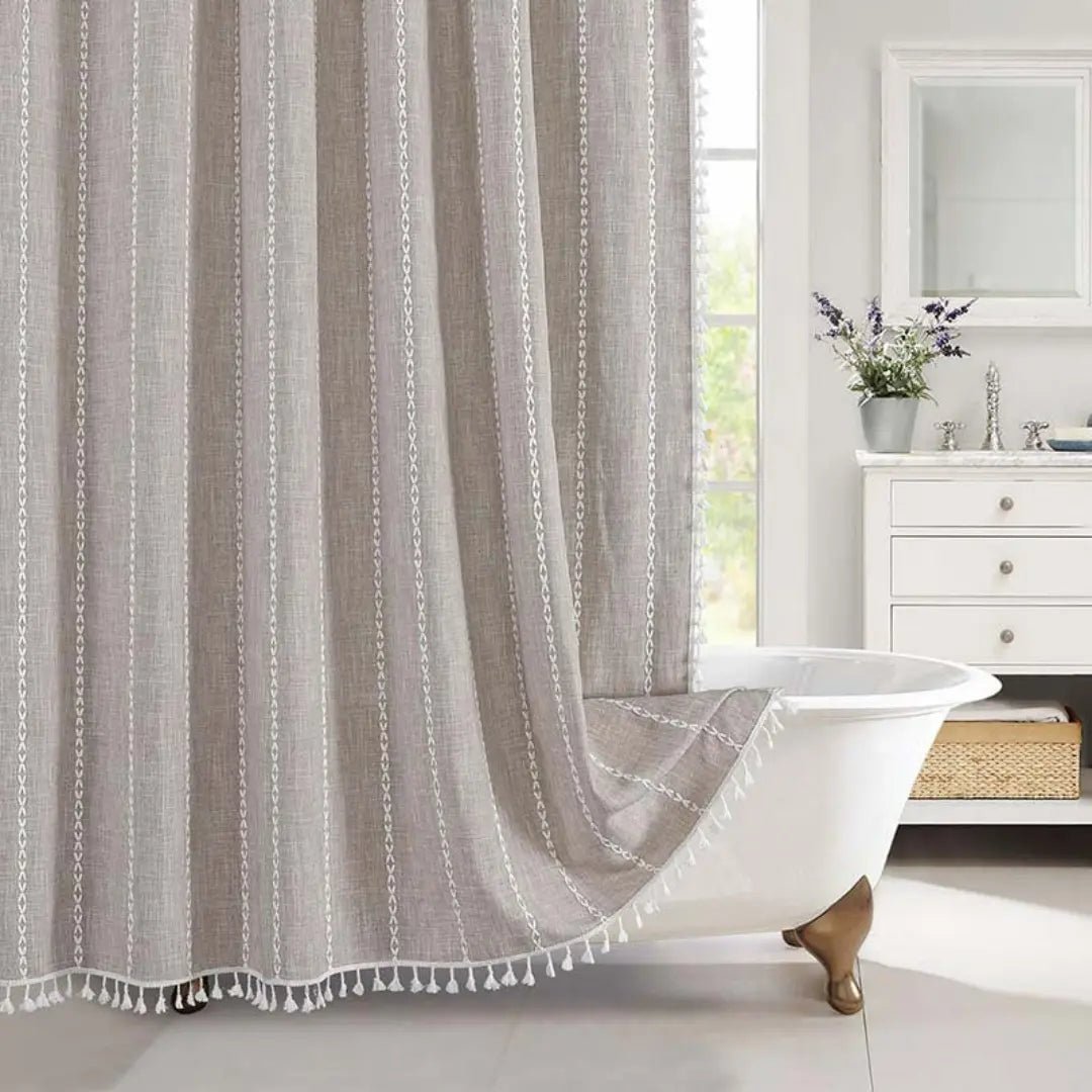 Linen Shower Curtain Boho Tassel Farmhouse Design - Product detail 8
