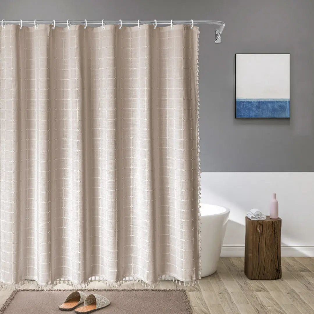 Linen Shower Curtain Boho Tassel Farmhouse Design - Product detail 9