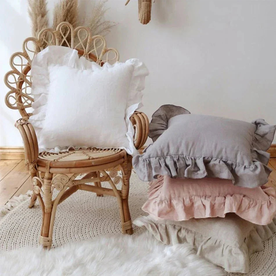 Linen Ruffle Pillow Cover Soft Textured Decorative Cushion - Detailed view