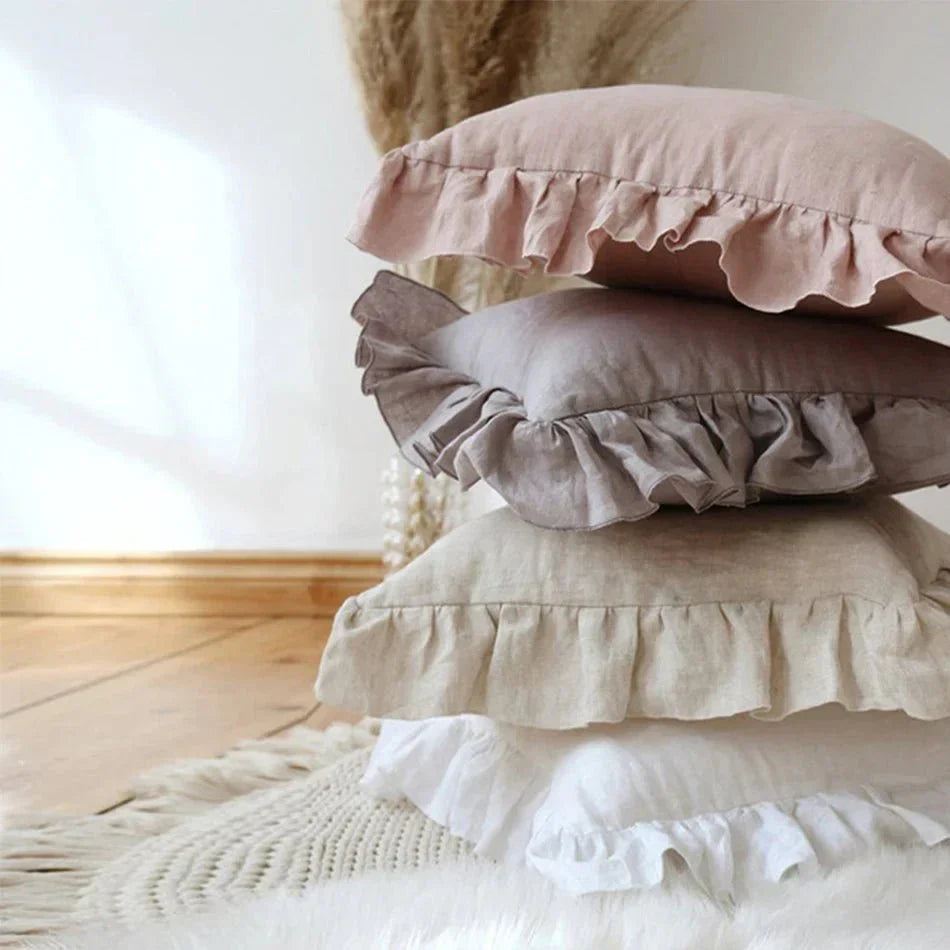 Linen Ruffle Pillow Cover Soft Textured Decorative Cushion - Product example
