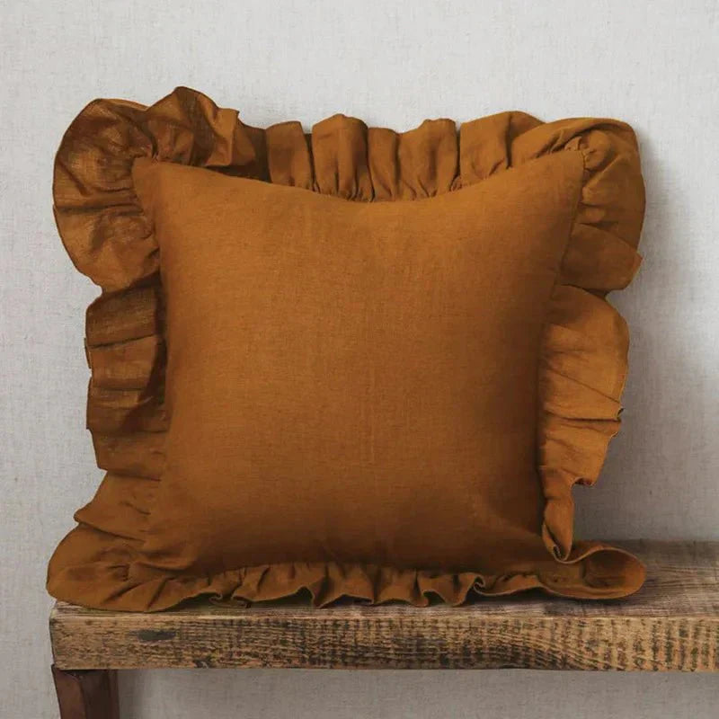 Linen Ruffle Pillow Cover Soft Textured Decorative Cushion - Product detail 6