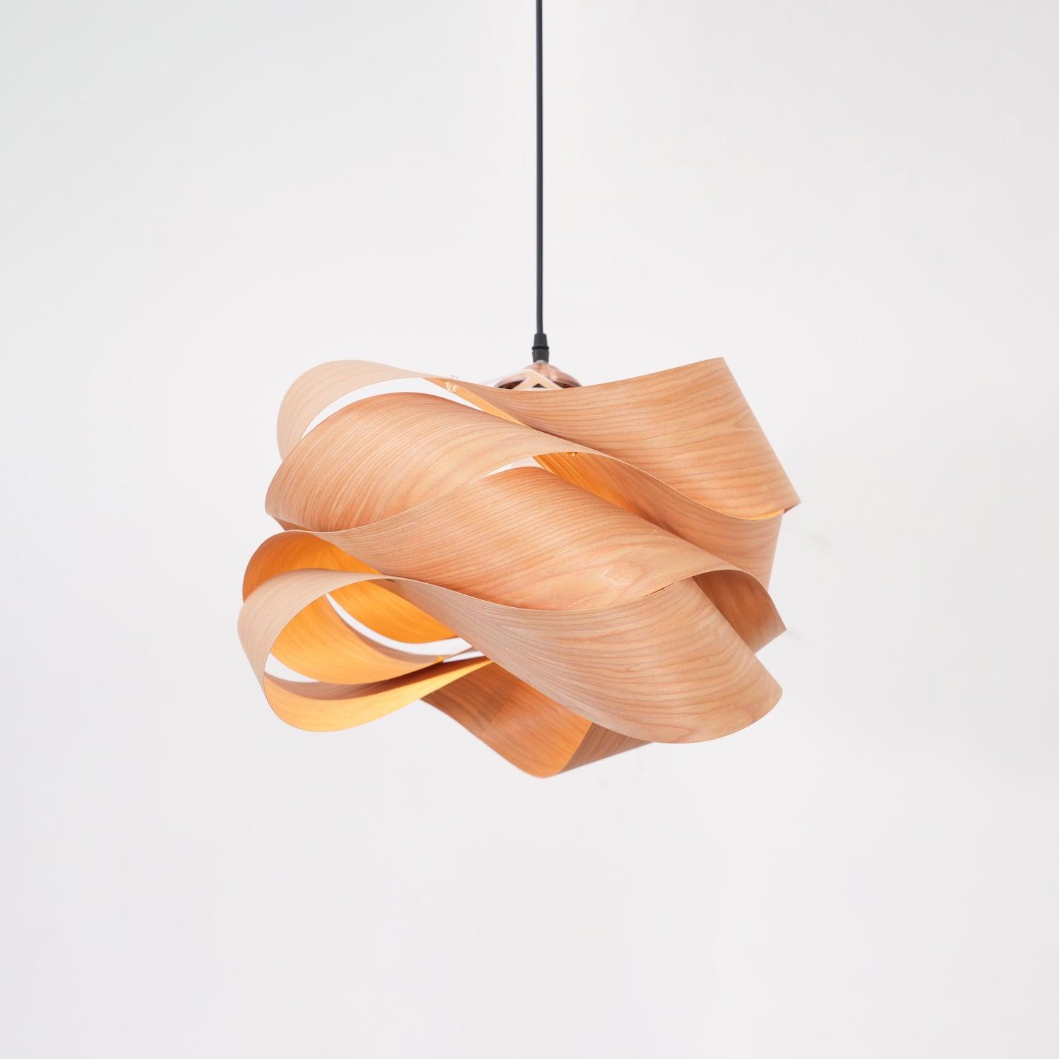 Modern Wood Pendant Light  Natural Grain Spiral Design - Product showcase