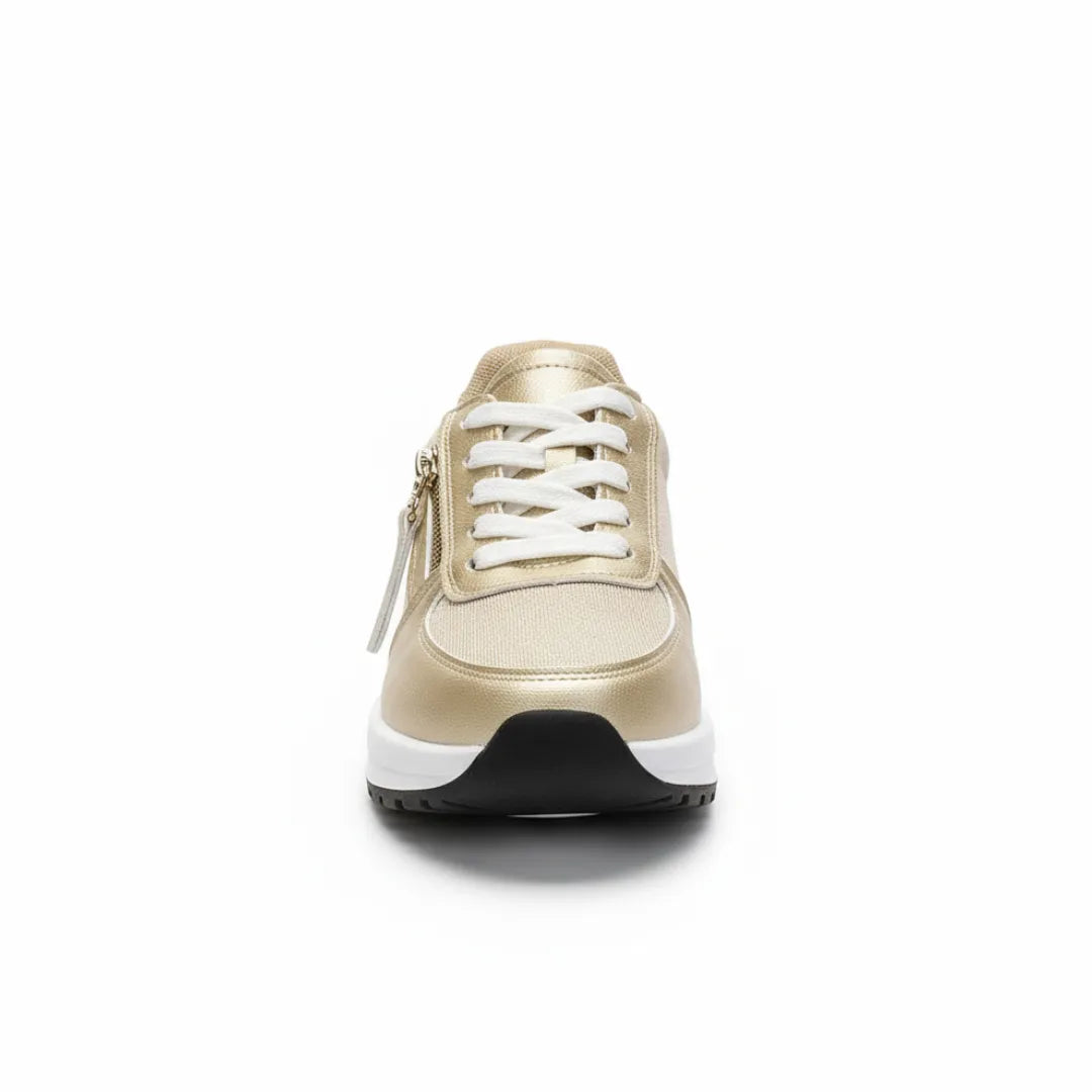 Womens Platform Sneakers Golden Metallic Mixed Material Design - Product example