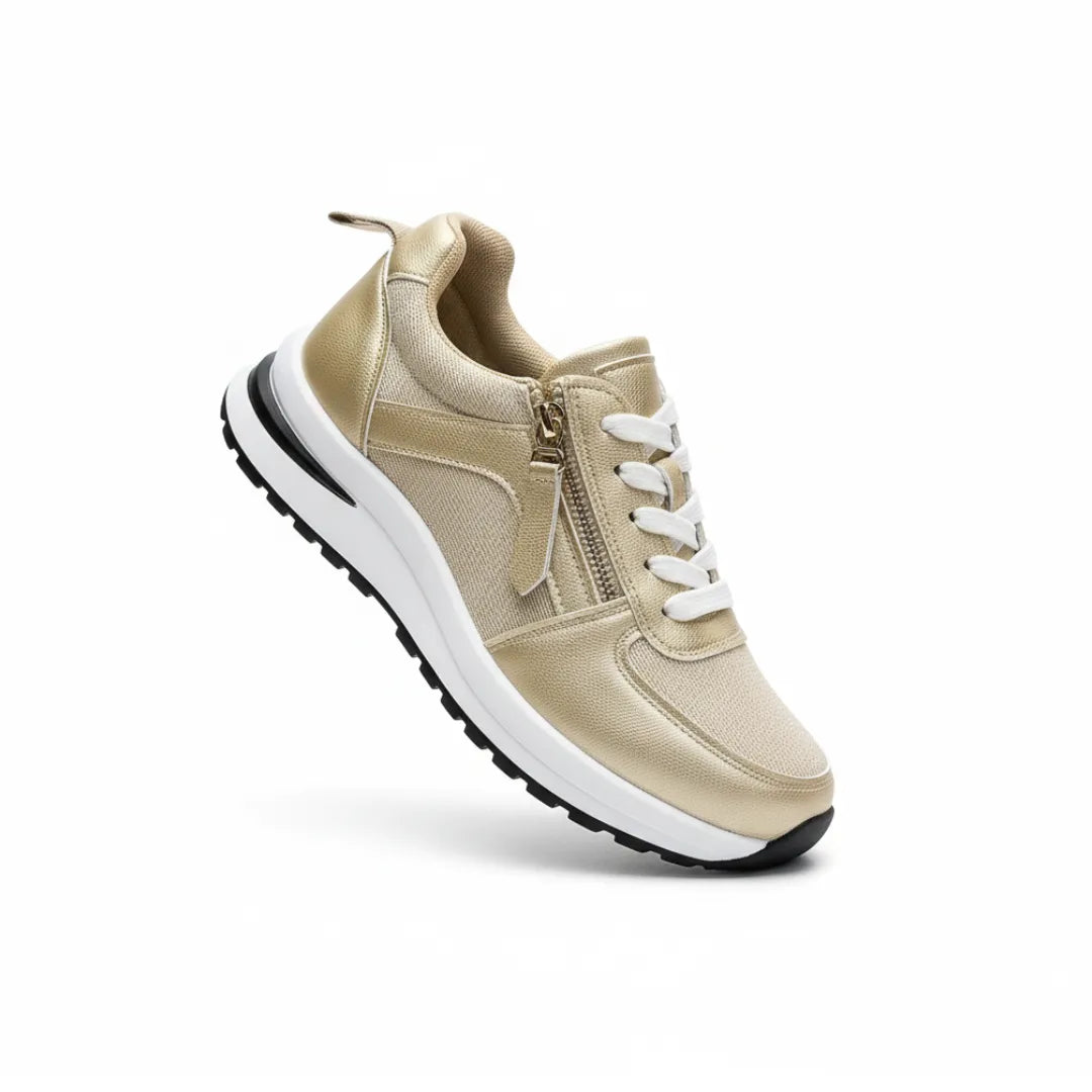 Womens Platform Sneakers Golden Metallic Mixed Material Design - Product detail 4