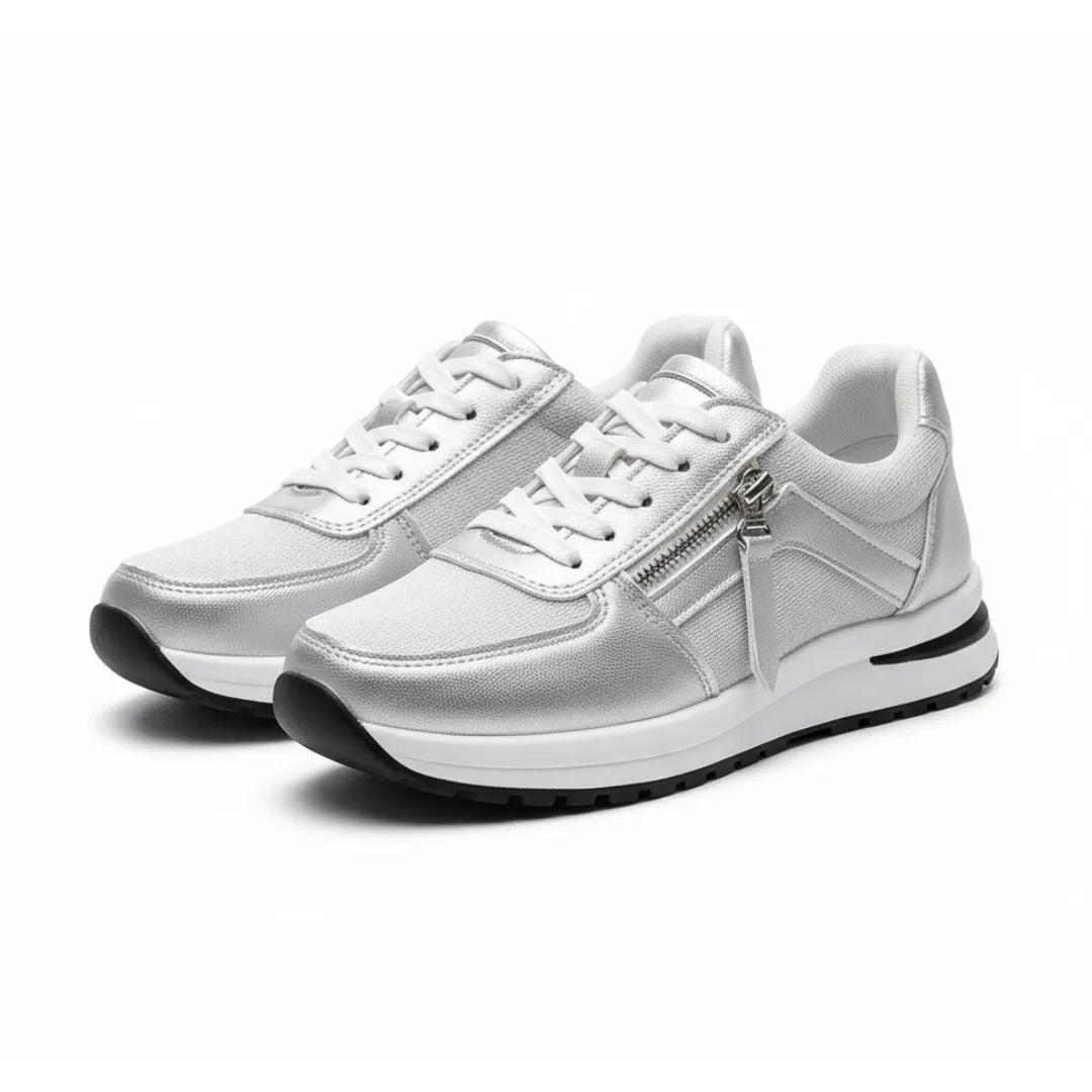 Womens Platform Sneakers Golden Metallic Mixed Material Design - Product detail 10