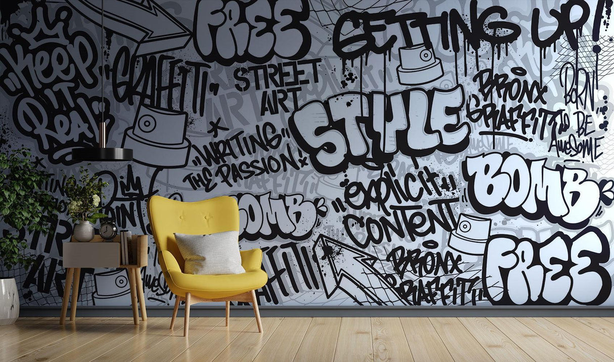 Graffiti Mural Behang | Urban Zwart-wit Straatkunst