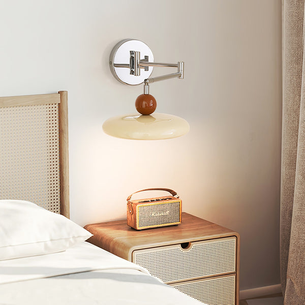 Modern Swing Arm Wall Lamp  Chrome Metal With Cream Shade - Product detail 10