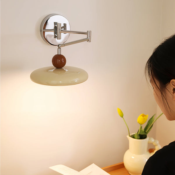 Modern Swing Arm Wall Lamp  Chrome Metal With Cream Shade - Product detail 11