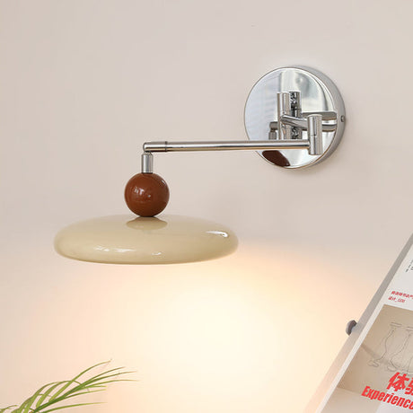 Modern Swing Arm Wall Lamp  Chrome Metal With Cream Shade - Product showcase