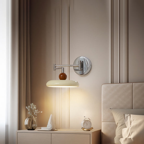 Modern Swing Arm Wall Lamp  Chrome Metal With Cream Shade - Product detail 4