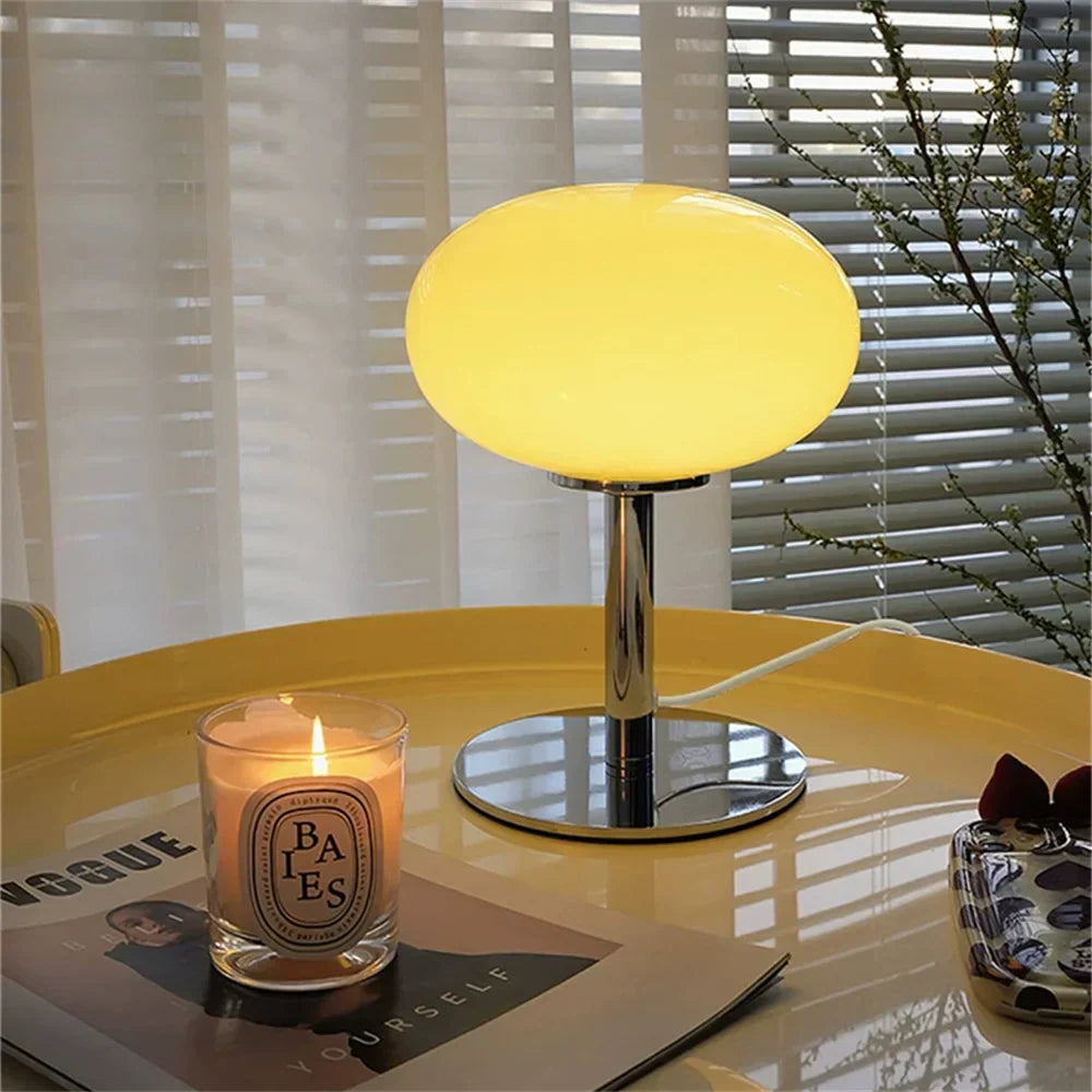 Modern Glass Table Lamp Oval Shade With Chrome Base - Product showcase