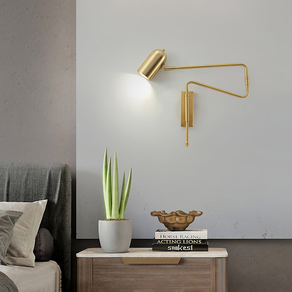 Modern Wall Lamp Adjustable Arm with Brass Accents - Detailed view