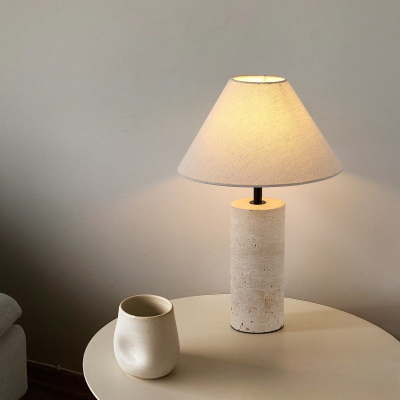 Minimalist Table Lamp Natural Marble Base With Linen Shade - Product showcase