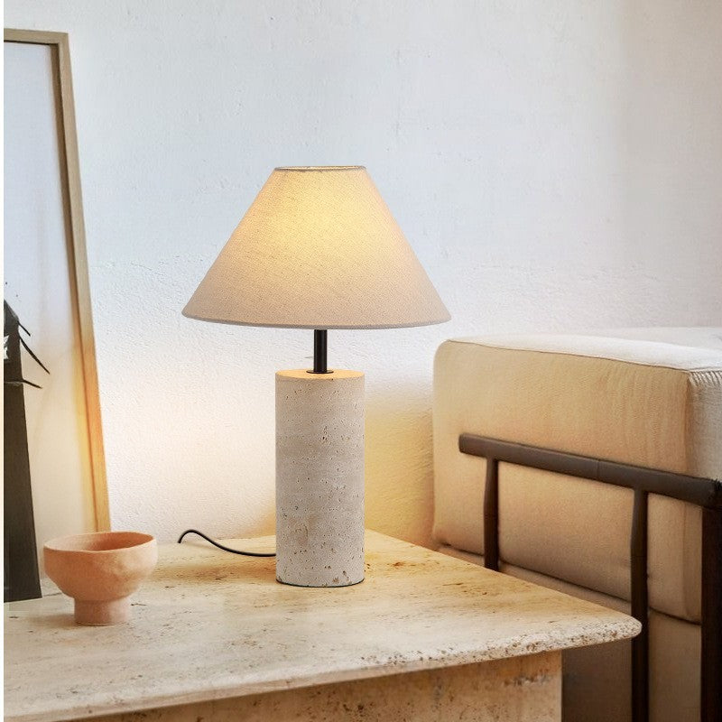 Minimalist Table Lamp Natural Marble Base With Linen Shade - Product detail 4
