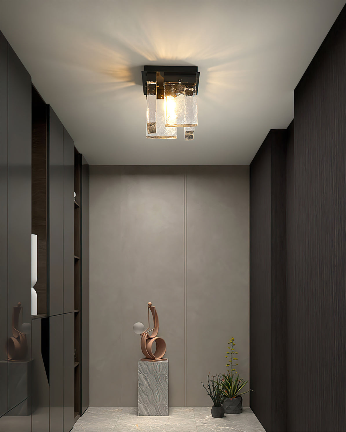 Modern Ceiling Light Textured Glass Black Brass Fixture - Product detail 5