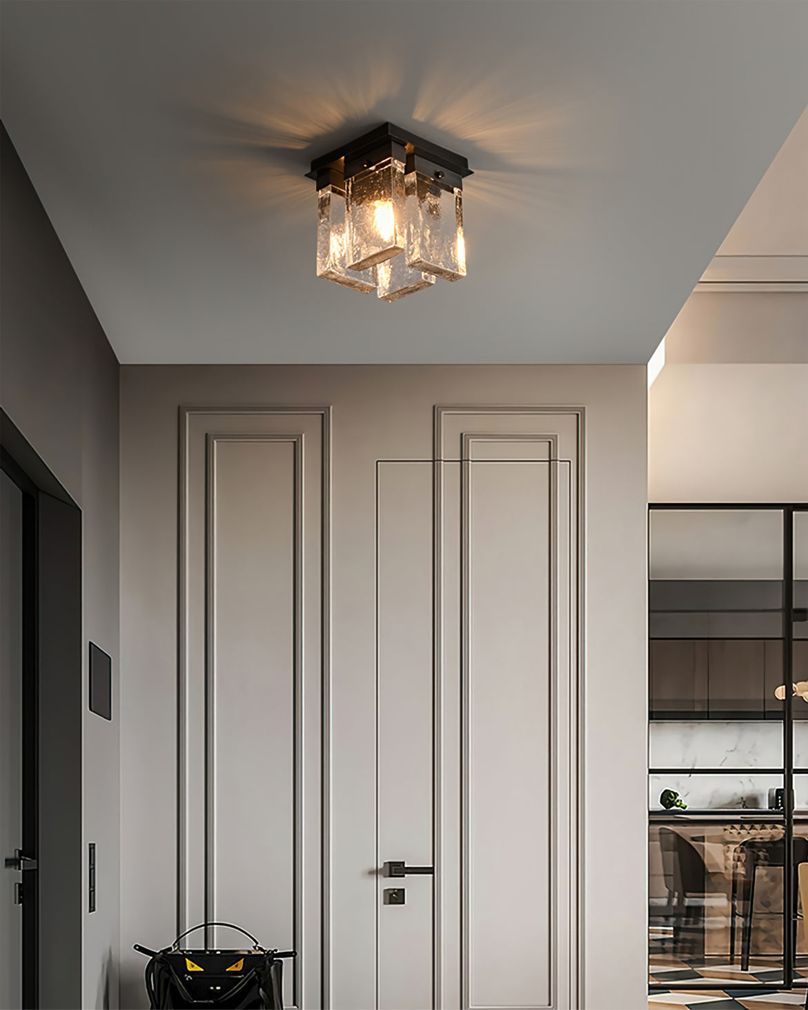 Modern Ceiling Light Textured Glass Black Brass Fixture - Product detail 8