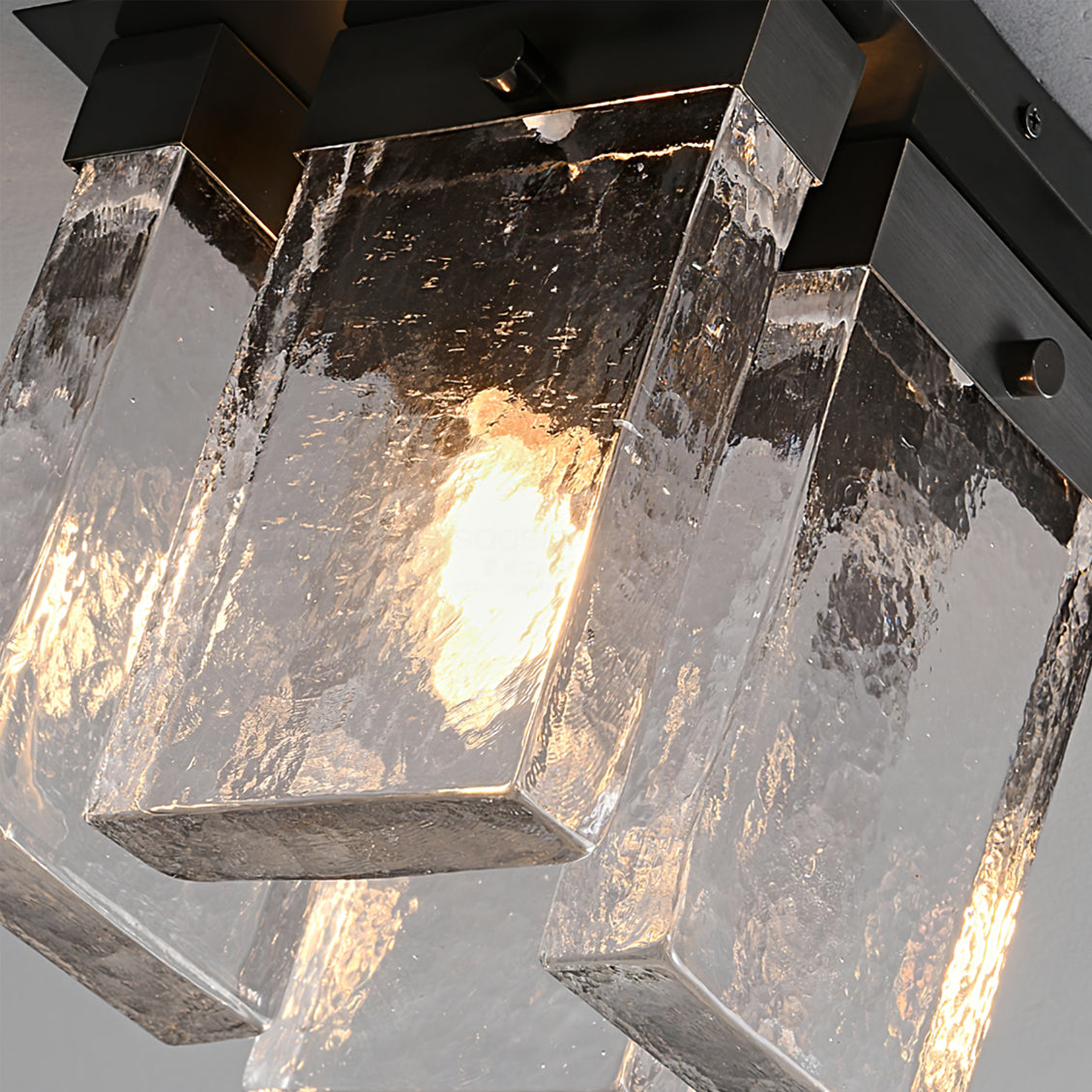 Modern Ceiling Light Textured Glass Black Brass Fixture - Product detail 11