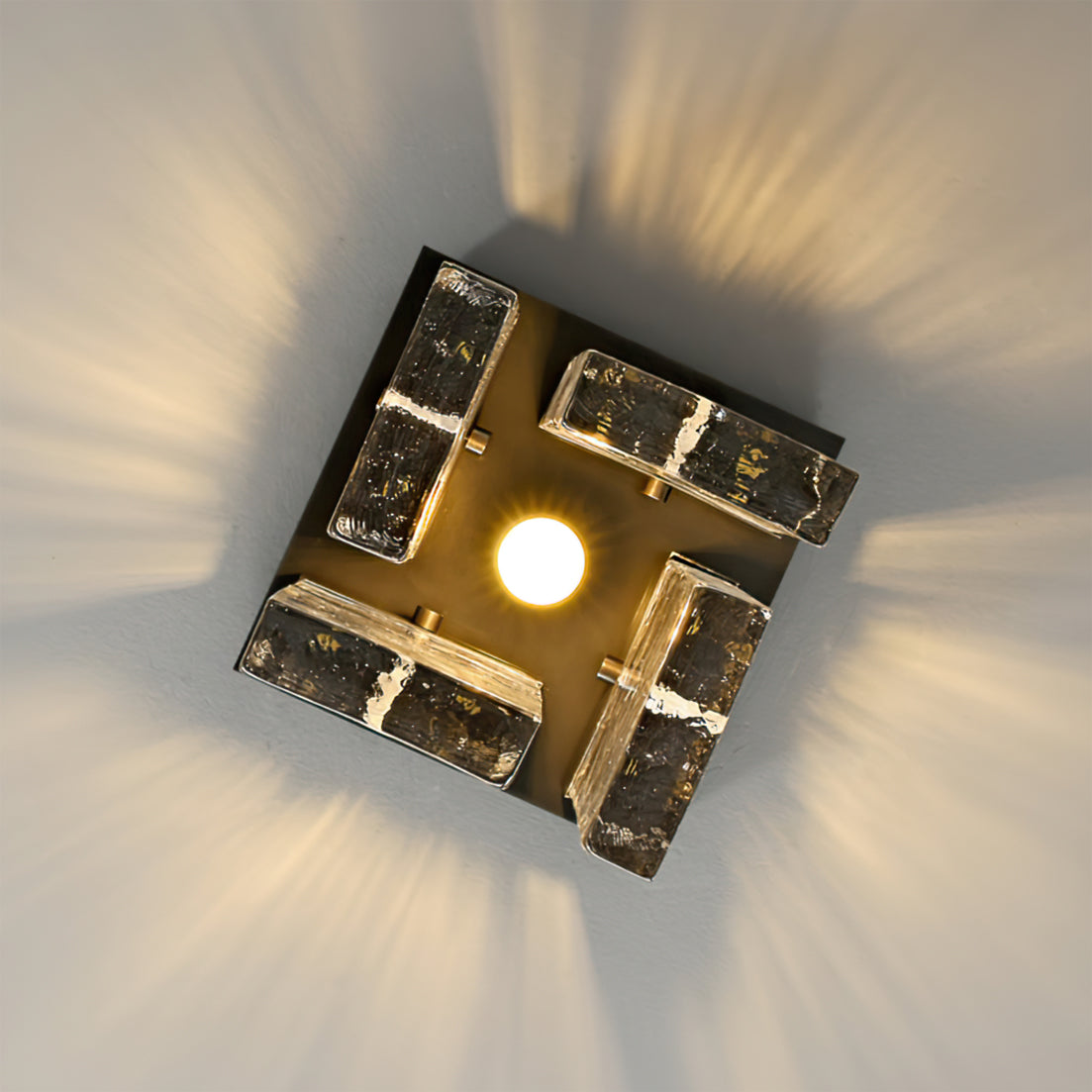 Modern Ceiling Light Textured Glass Black Brass Fixture - Product detail 12