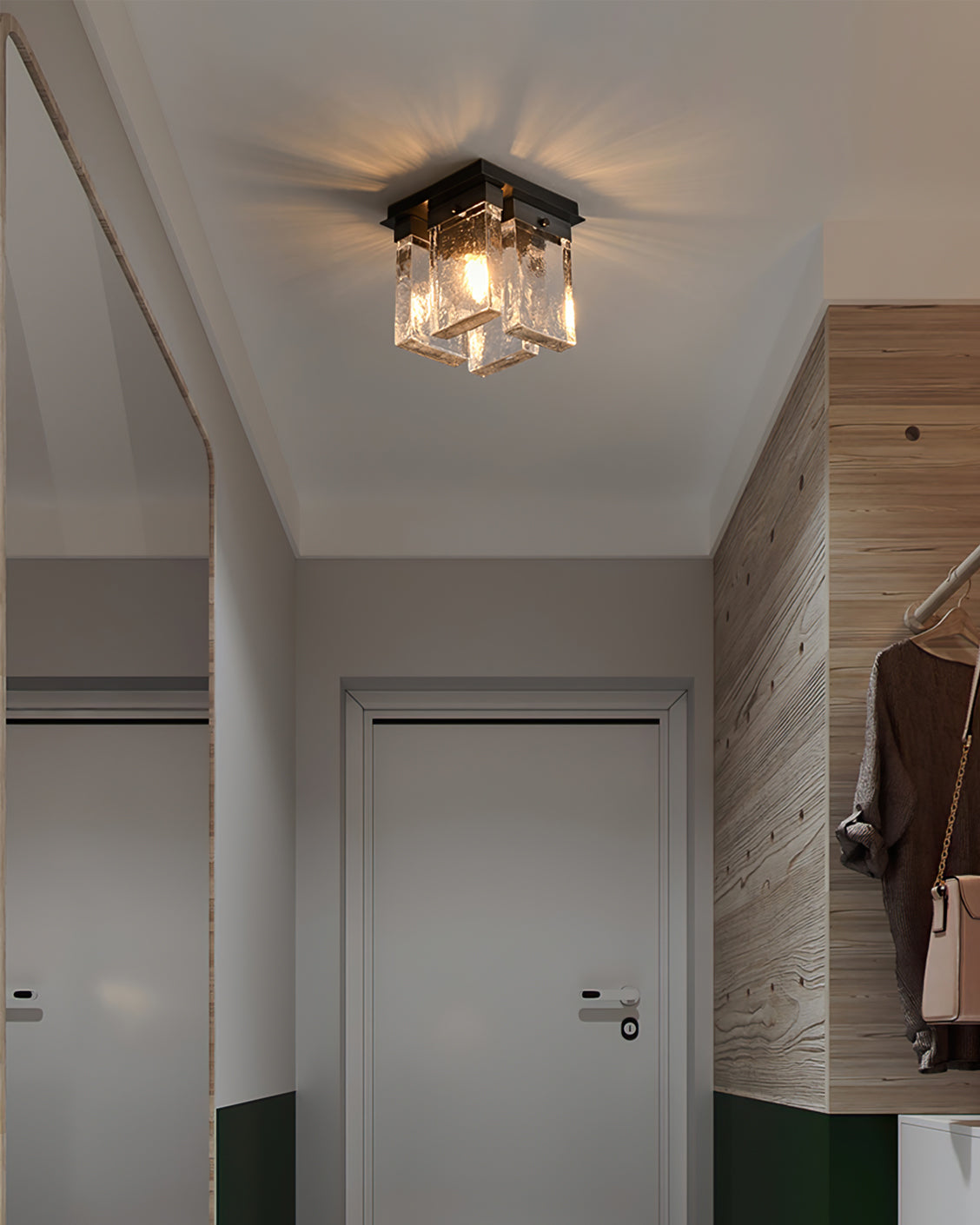 Modern Ceiling Light Textured Glass Black Brass Fixture - Product detail 7