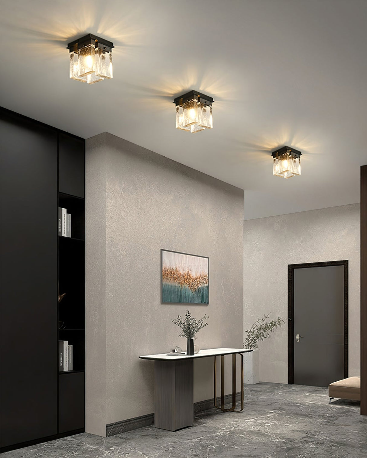 Modern Ceiling Light Textured Glass Black Brass Fixture - Product detail 6