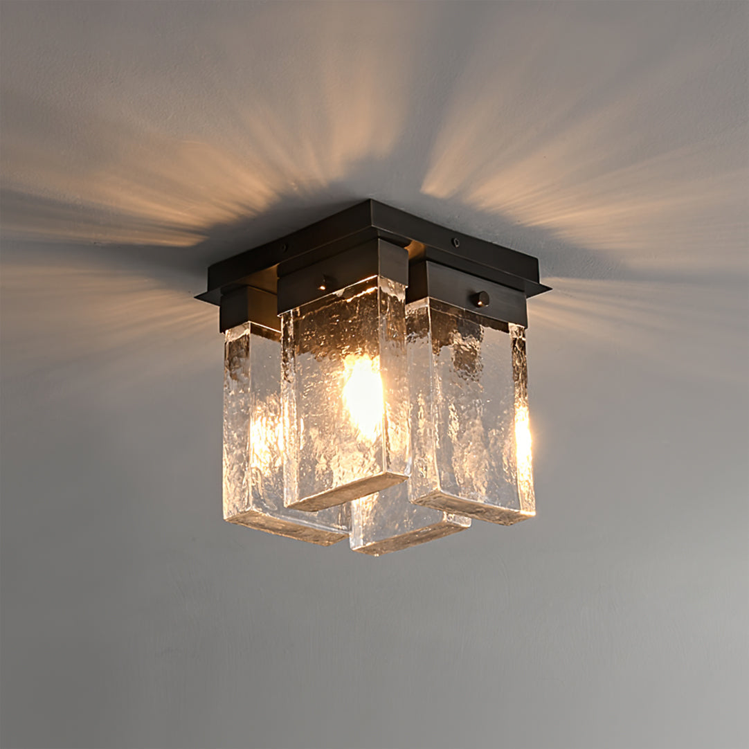 Modern Ceiling Light Textured Glass Black Brass Fixture - Product example