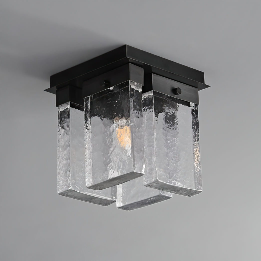 Modern Ceiling Light Textured Glass Black Brass Fixture - Product detail 14