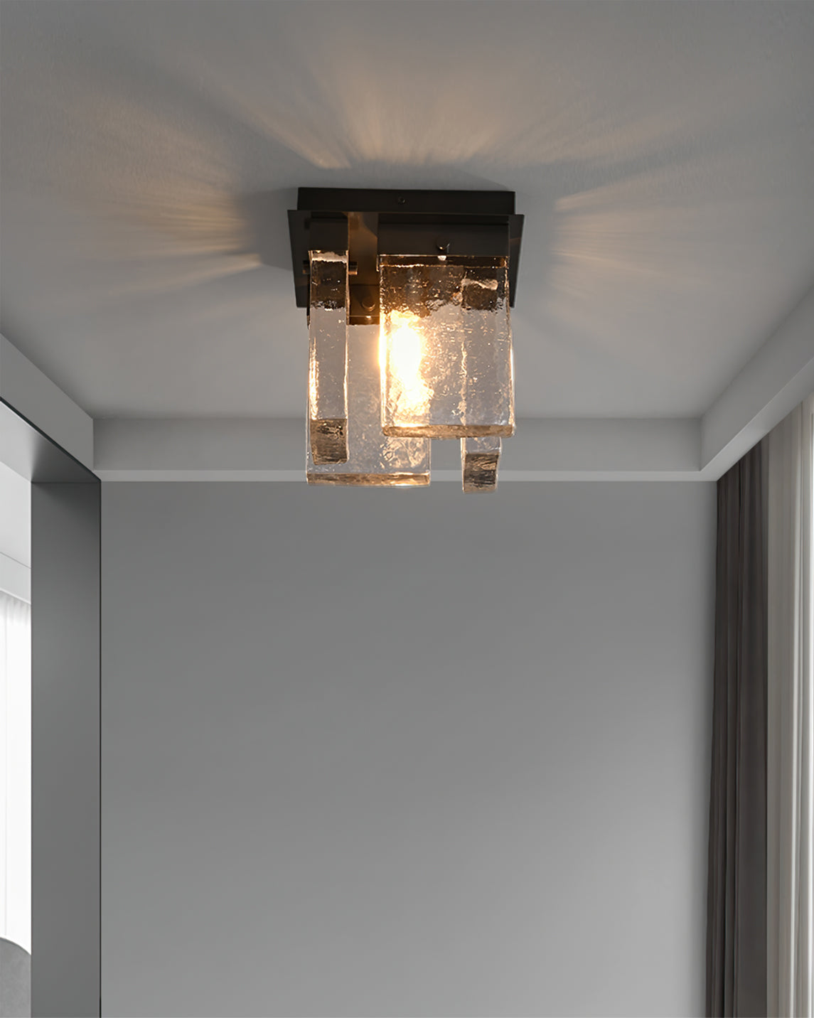Modern Ceiling Light Textured Glass Black Brass Fixture - Product detail 10