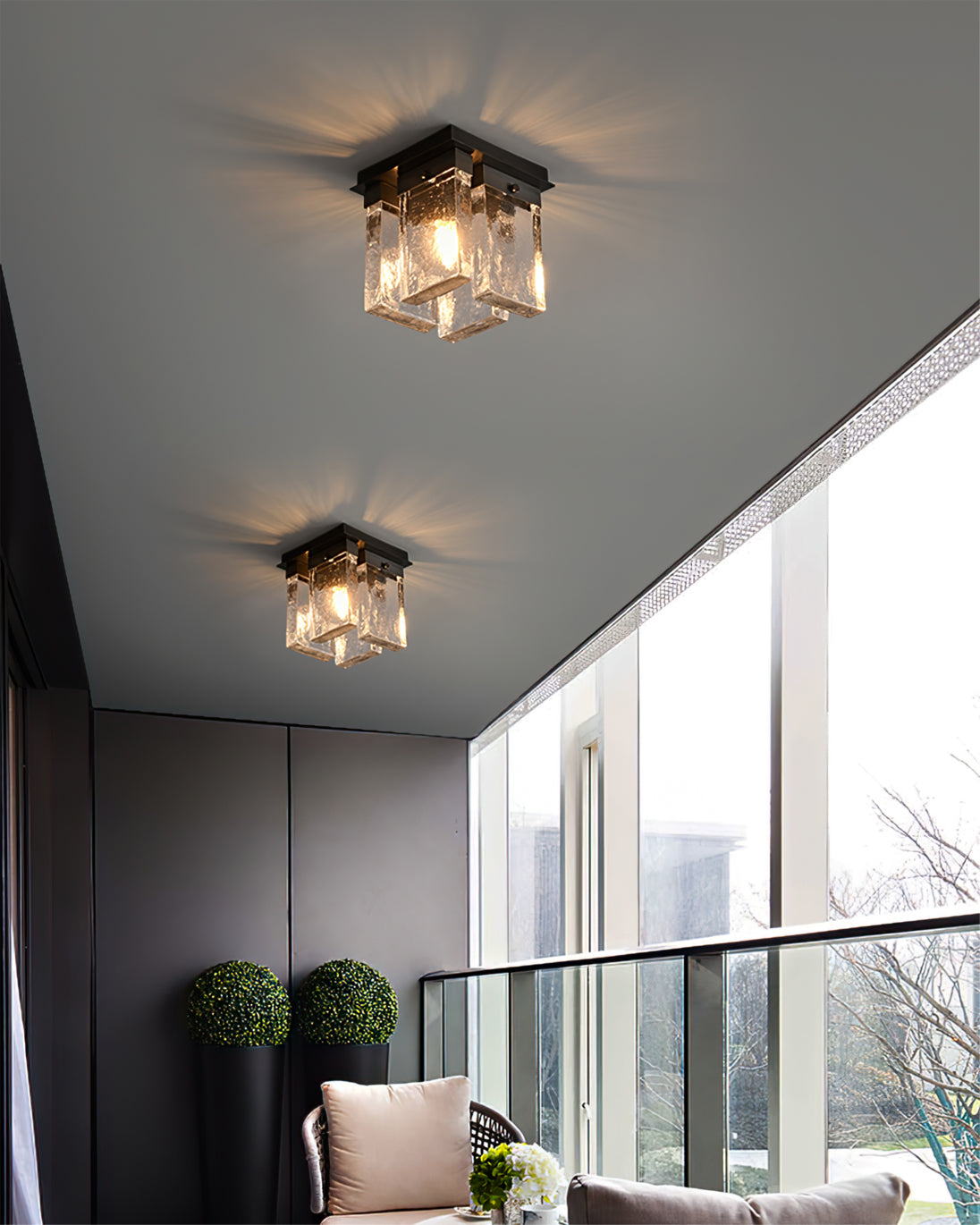 Modern Ceiling Light Textured Glass Black Brass Fixture - Product detail 9