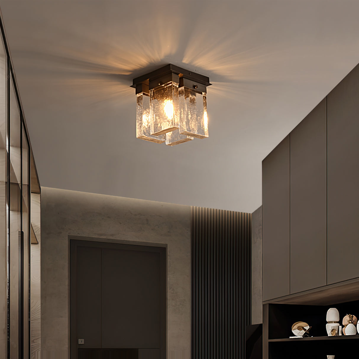 Modern Ceiling Light Textured Glass Black Brass Fixture - Detailed view