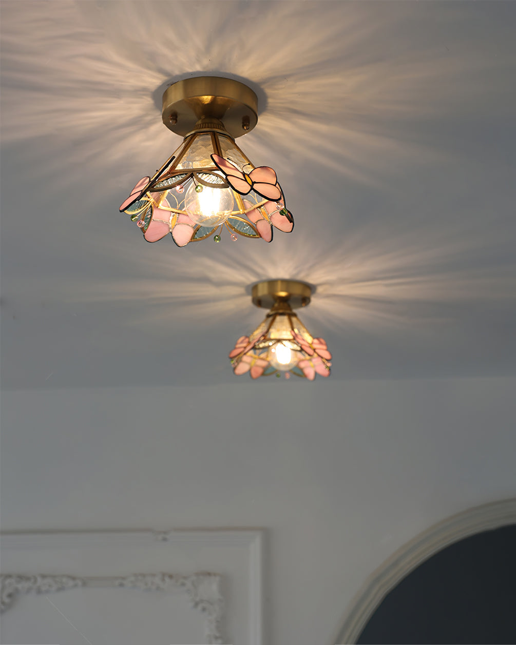 Butterfly Ceiling Light Stained Glass Pink Floral Design - Product detail 10